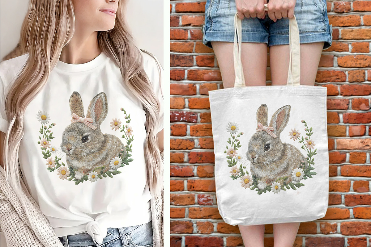 Embroidery Easter Cute Bunny PNG, an Object Graphic by V Design Creator (Photo 5 of 7)