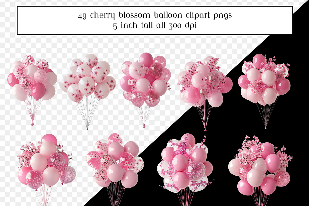 Cherry Blossom Balloon Bundles, an Object Graphic by AllTheKewtClipart (Photo 7 of 14)