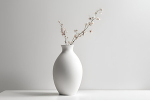 White vase on white table floral, an Architecture Photo by ComfortQ