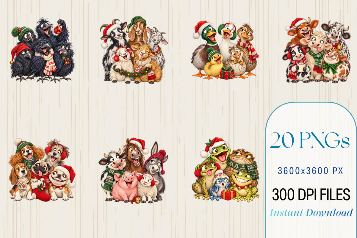 Funny Christmas Animals PNG Cliparts, an Animal Illustration by Ink Gallery (Photo 4 of 13)