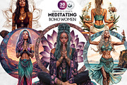 Boho woman meditating Clipart set, a Person Illustration by ThatsDesignArt (Thumbnail 1 of 10)