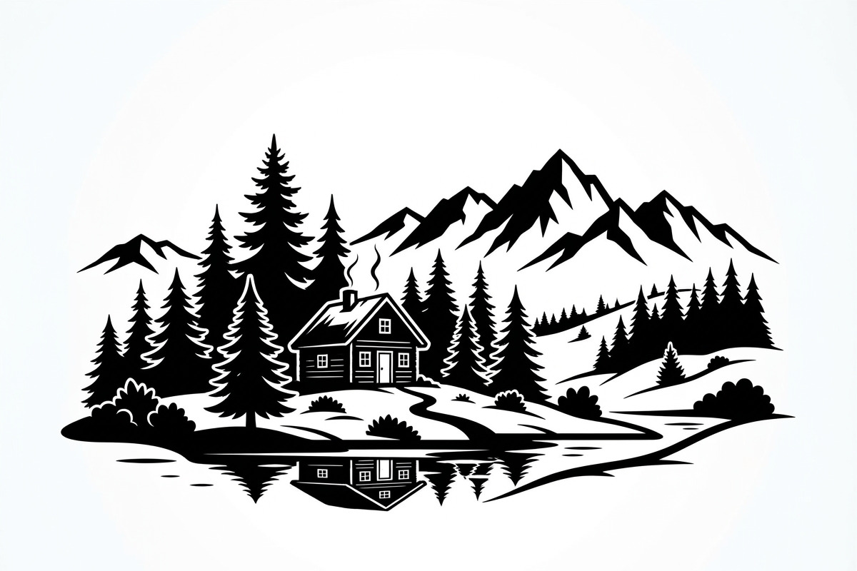 50 Forest Cabin Landscape Silhouette, an Empty State Illustration by Amazin_art (Photo 14 of 38)