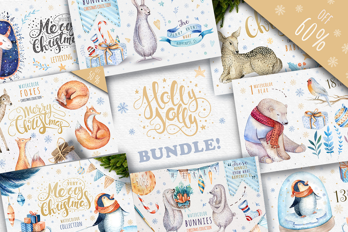 60%off Watercolour Christmas BUNDLE!, a Decorative Illustration by Peace ART (Photo 1 of 7)