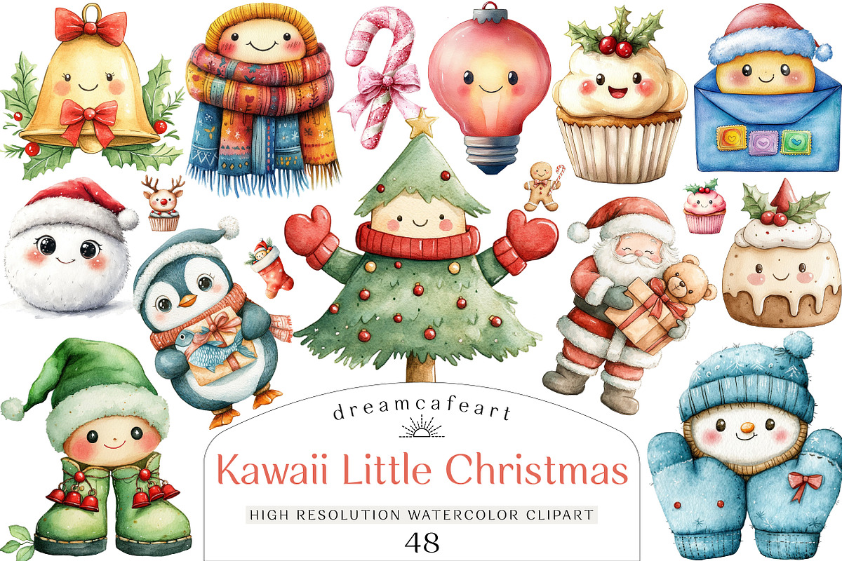 Kawaii Little Christmas Clipart Bund, an Illustration by DreamCafeArt (Photo 1 of 5)
