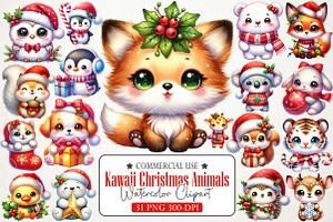 Kawaii Christmas Animals – PNG, an Illustration by RobertsArt