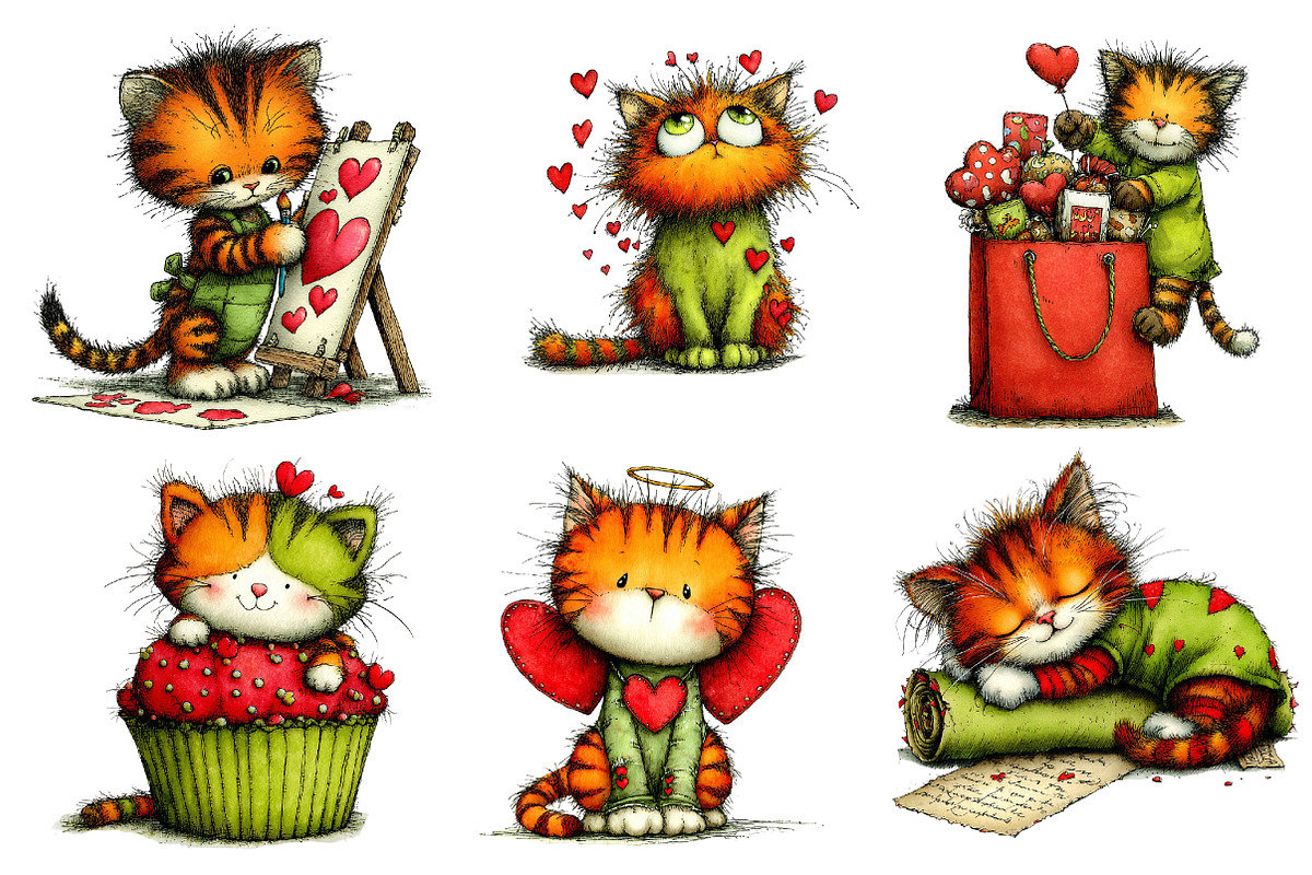 Valentines Whimsical Cats Clipart, an Illustration by Dream Creation (Photo 4 of 6)