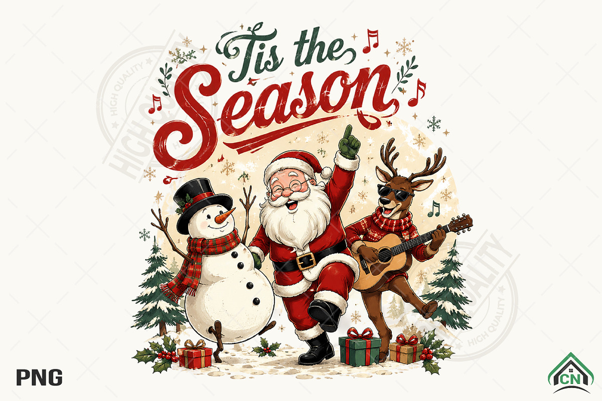Retro Tis the season png, Santa, a Seasonal Illustration by Craft Nest (Photo 1 of 5)