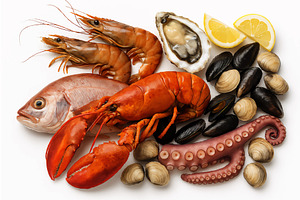 Fresh Assorted Seafood with, a Food Illustration by AlexArt