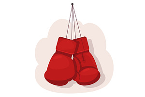 Red boxing gloves hang on wall, a Sport Illustration by Vectorbuum