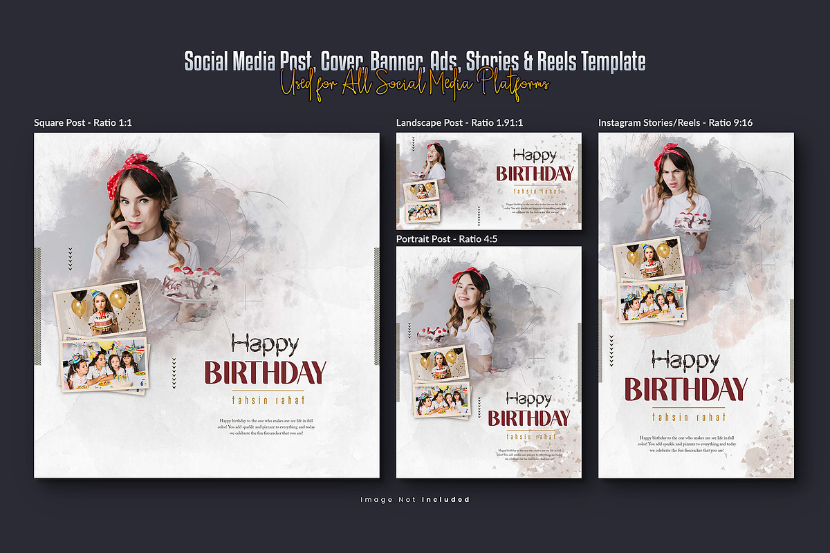 Birthday Photo effect social media, a Social Media Template by Creative_View (Photo 4 of 8)