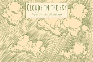 Clouds in the sky. Vector engraving.