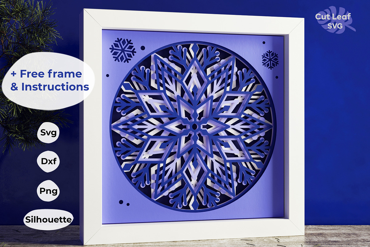 Snowflake SVG 3d Shadow box, a Seasonal Illustration by CutLeafSvg (Photo 1 of 6)