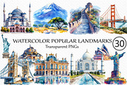 Watercolor Popular Landmarks Clipart, an Illustration by Craft Nest (Thumbnail 1 of 5)