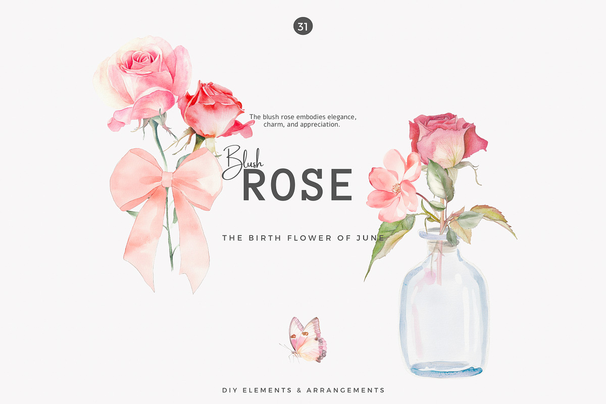 Watercolor June Flower Clipart Set, a Decorative Illustration by Patishop Art (Photo 4 of 10)