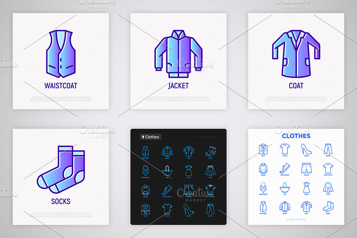 Clothes | 16 Thin Line Icons Set, an Outline Icon by Alex Blogoodf (Photo 6 of 7)