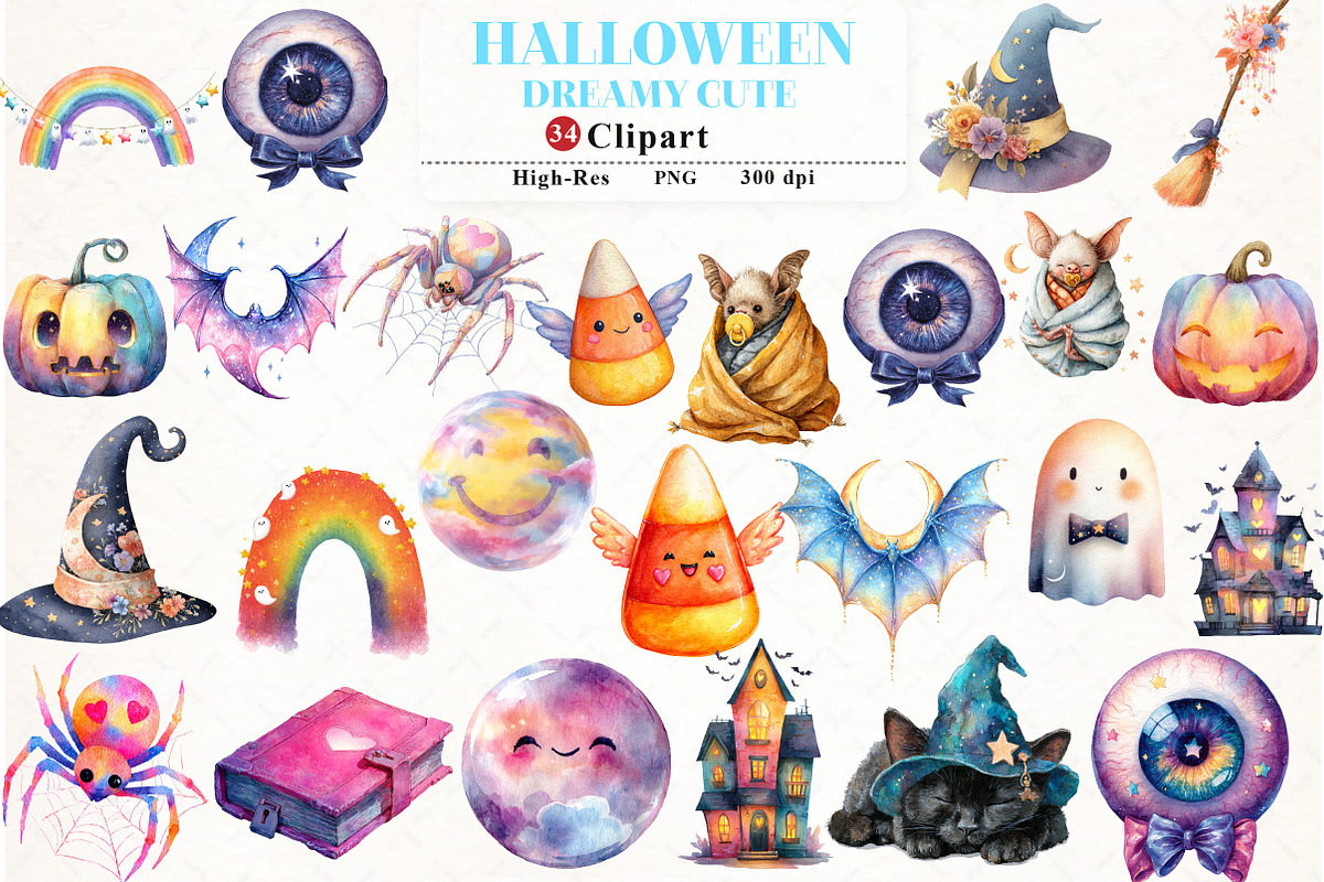Dreamy Cute Halloween Clipart, an Illustration by Watercolor design