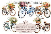 Vintage Bicycles & Flowers Clipart, a Transportation Illustration by Rivermill Printables (Thumbnail 1 of 4)