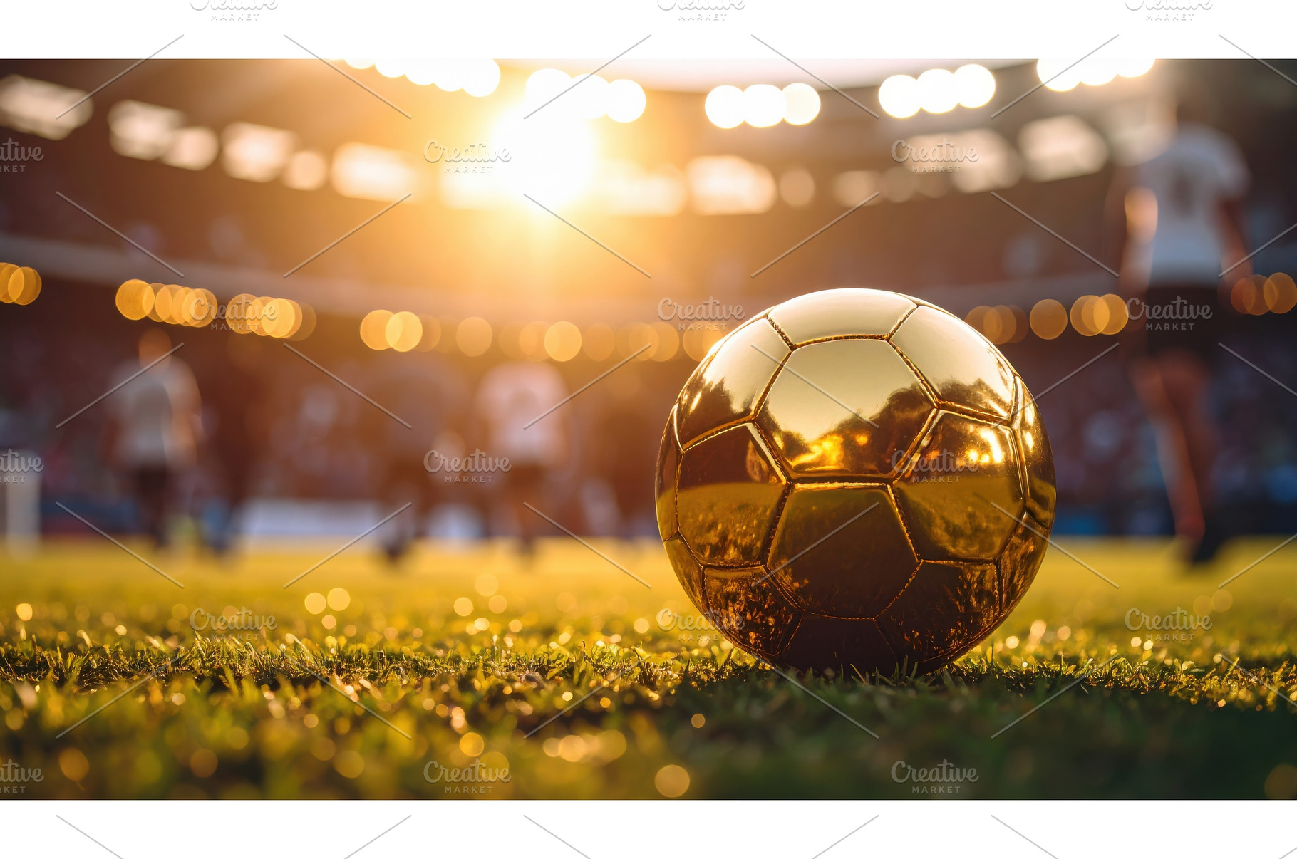 Golden soccer ball on sunlit field, a Sports & Recreation Photo by Igor Tichonow
