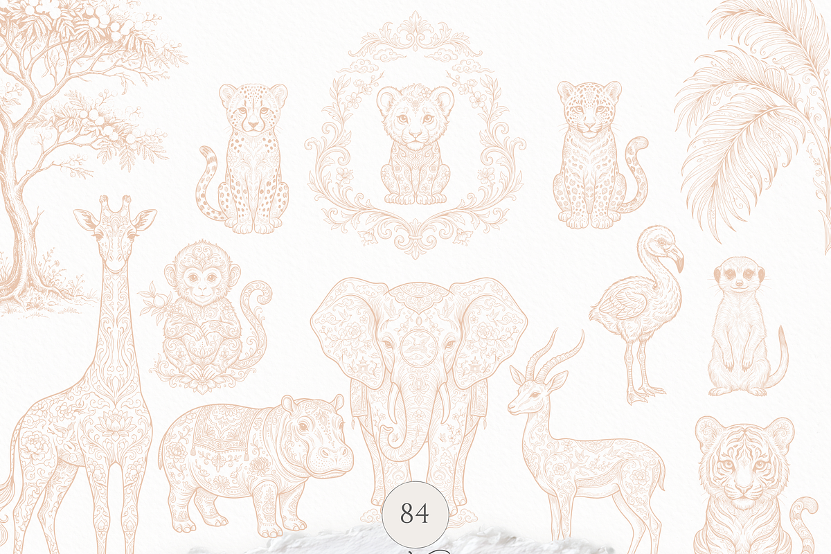 Toile Safari Animals Beige, an Animal Illustration by Invite to Clipart (Photo 2 of 14)