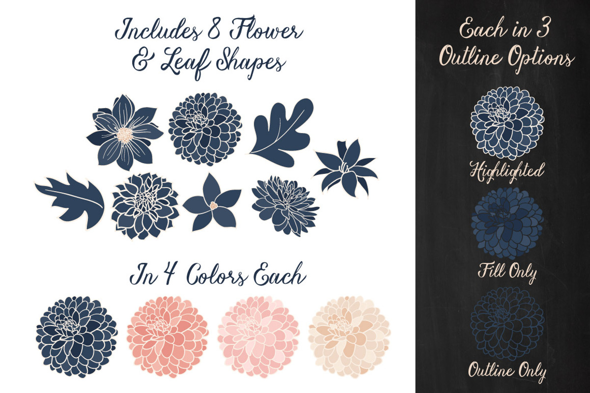 Navy & Pink Dahlia Clipart, an Illustration by Amanda Ilkov (Photo 3 of 4)