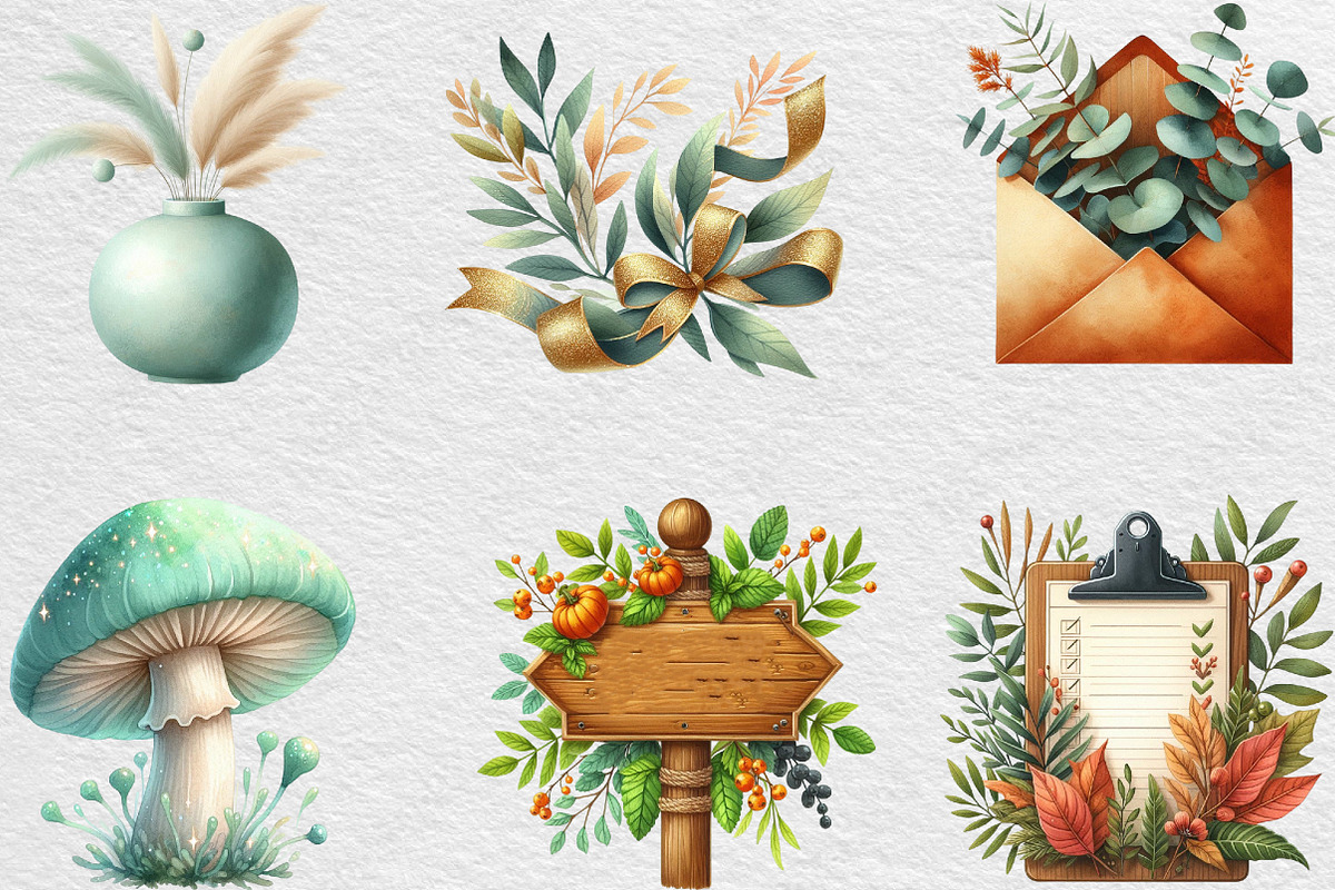 Mint Fresh Green Autumn Clipart, an Illustration by Black Bird Studio (Photo 3 of 6)