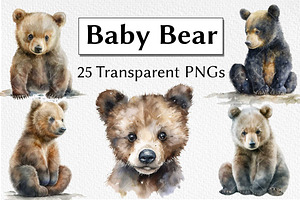 Baby Bear Watercolor Clipart