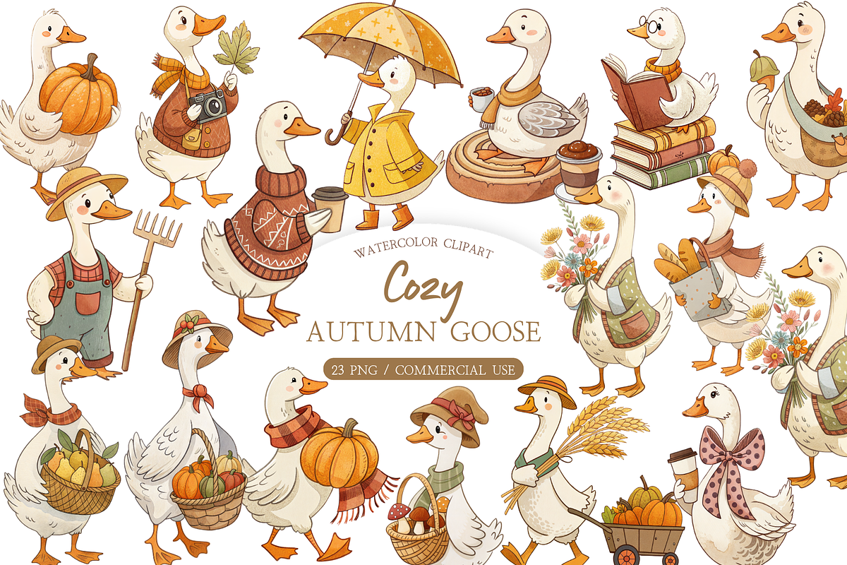 Watercolor Fall Goose Clipart, an Animal Illustration by MockupWizard (Photo 1 of 4)