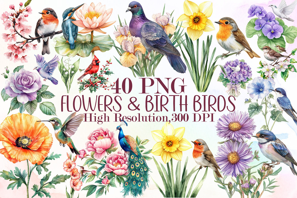 Birth Flowers & Birth Birds Set, an Illustration by Sublimation Artist (Photo 1 of 6)