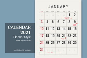 Calendar 2021 Planner Vintage Style