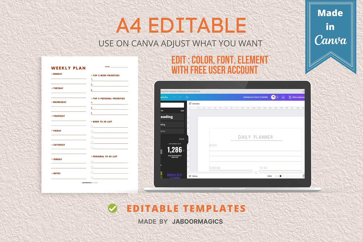 Weekly Planner Template, Canva, a Templates & Theme by Jaboor Magics (Photo 2 of 4)