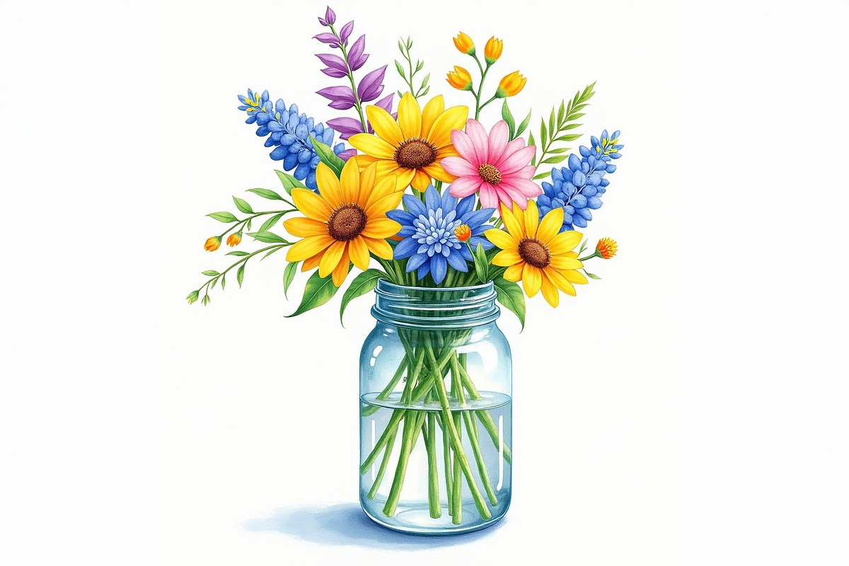Wildflowers in Mason Jar Clipart Set, an Illustration by hafijul (Photo 11 of 14)