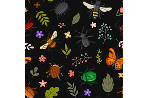 Cute Insects And Flowers Seamless