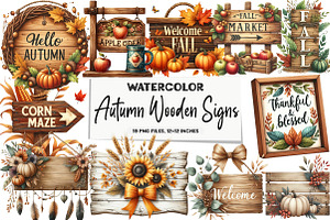 Autumn Wooden Signs Clipart, an Illustration by DreamArtGraphic