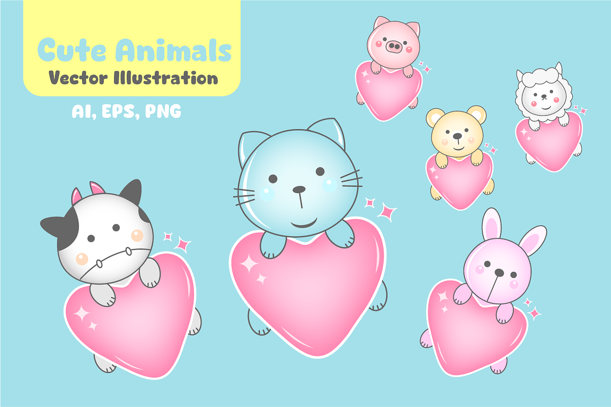Cute Animals vector illustration, an Object Graphic by VL Shop (Photo 2 of 3)