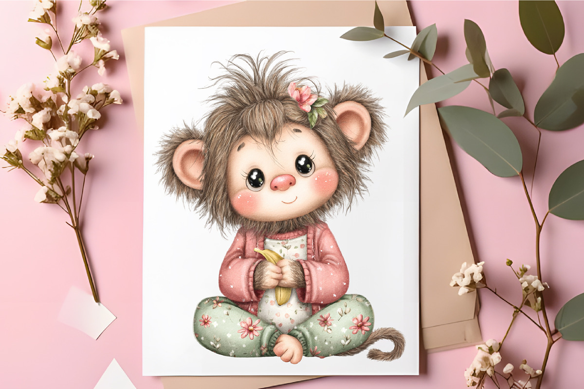 Quirky Monkey Mama Banana Clipart, an Animal Illustration by RobertsArt (Photo 3 of 5)