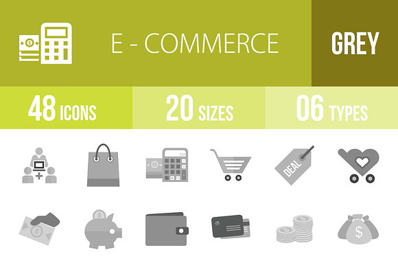 48 Ecommerce Greyscale Icons
