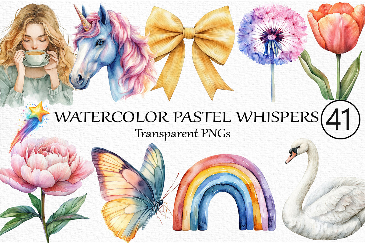 Watercolor Pastel Whispers Clipart, an Illustration by Craft Nest (Photo 1 of 6)