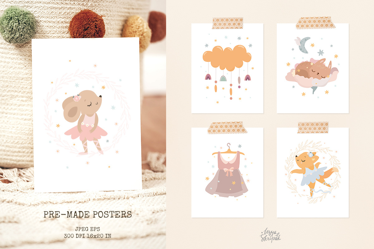 Little Ballerina. Clipart & Patterns, an Animal Illustration by Lesya Skripak (Photo 5 of 10)