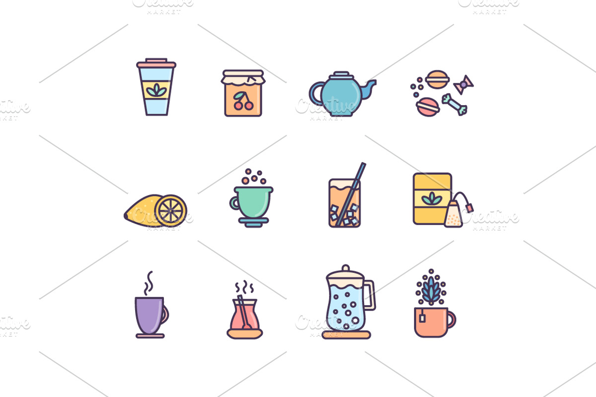 12 Tea Icons, an Outline Icon by Asya Malysheva