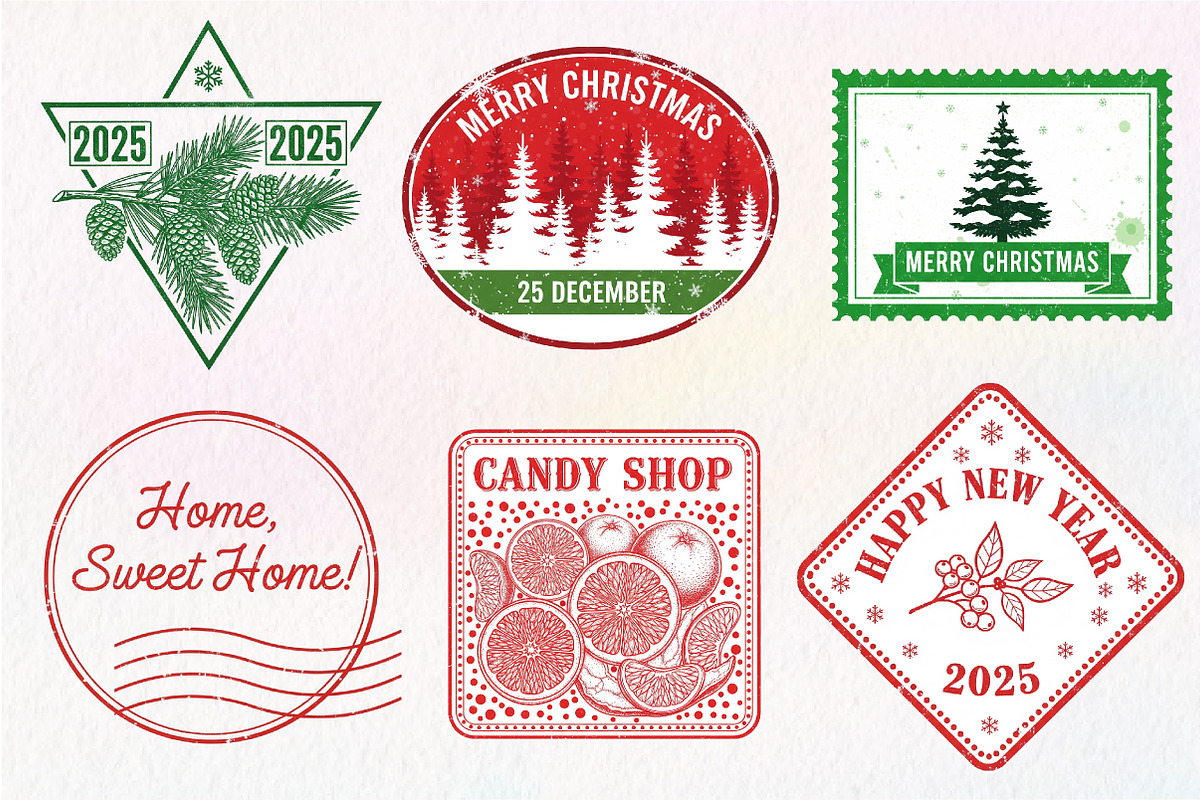 Vintage Christmas Stamp Collection, an Illustration by Dream Creation (Photo 2 of 7)