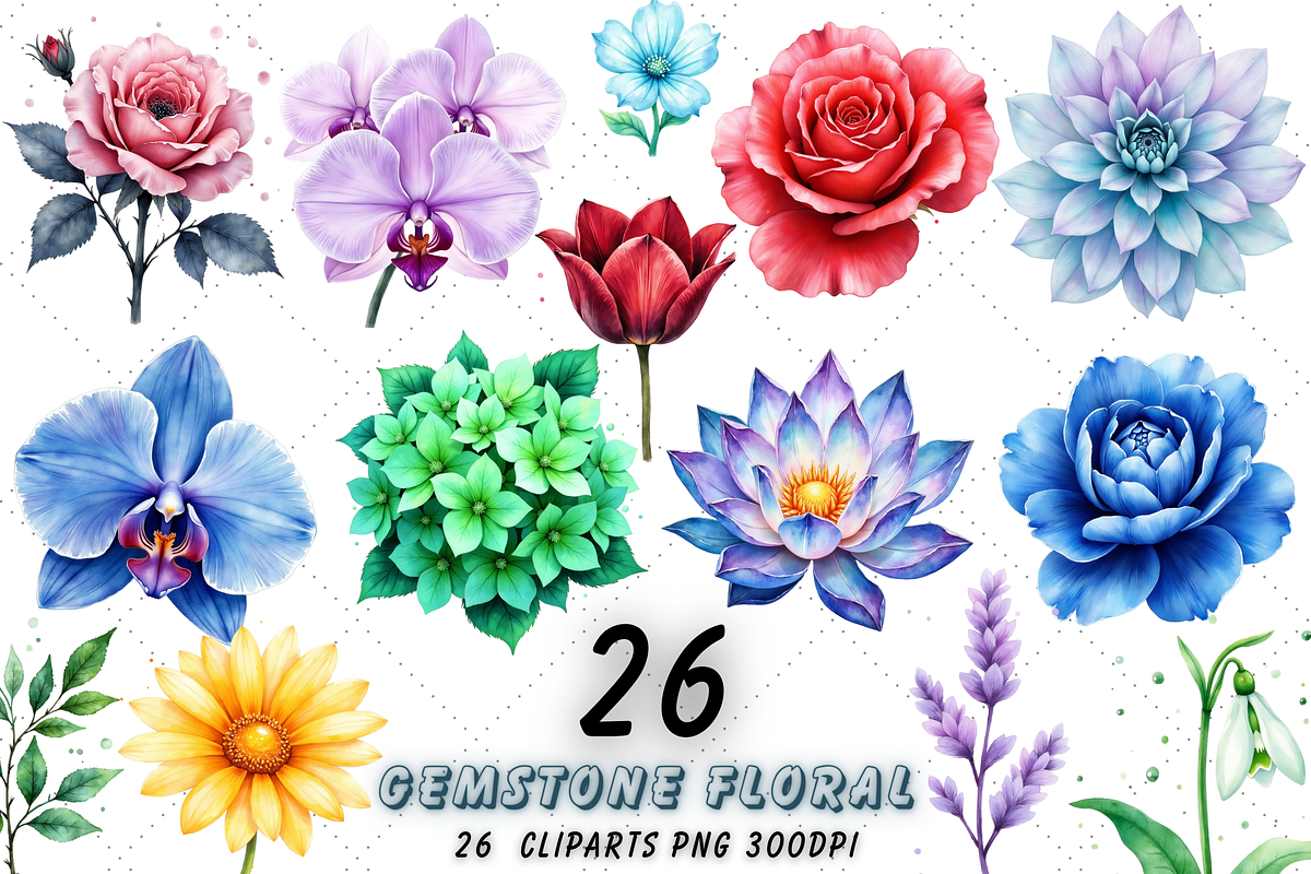 Gemstone Floral Fusion Clipart png, a Decorative Illustration by FloridPrintables (Photo 1 of 9)