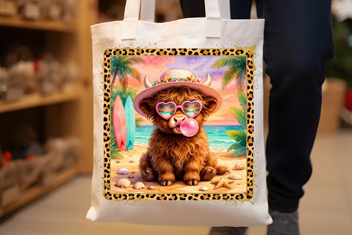 Cute Highland Cow Beach Summer PNG, a Work Illustration by Sublimation Artist (Photo 8 of 9)