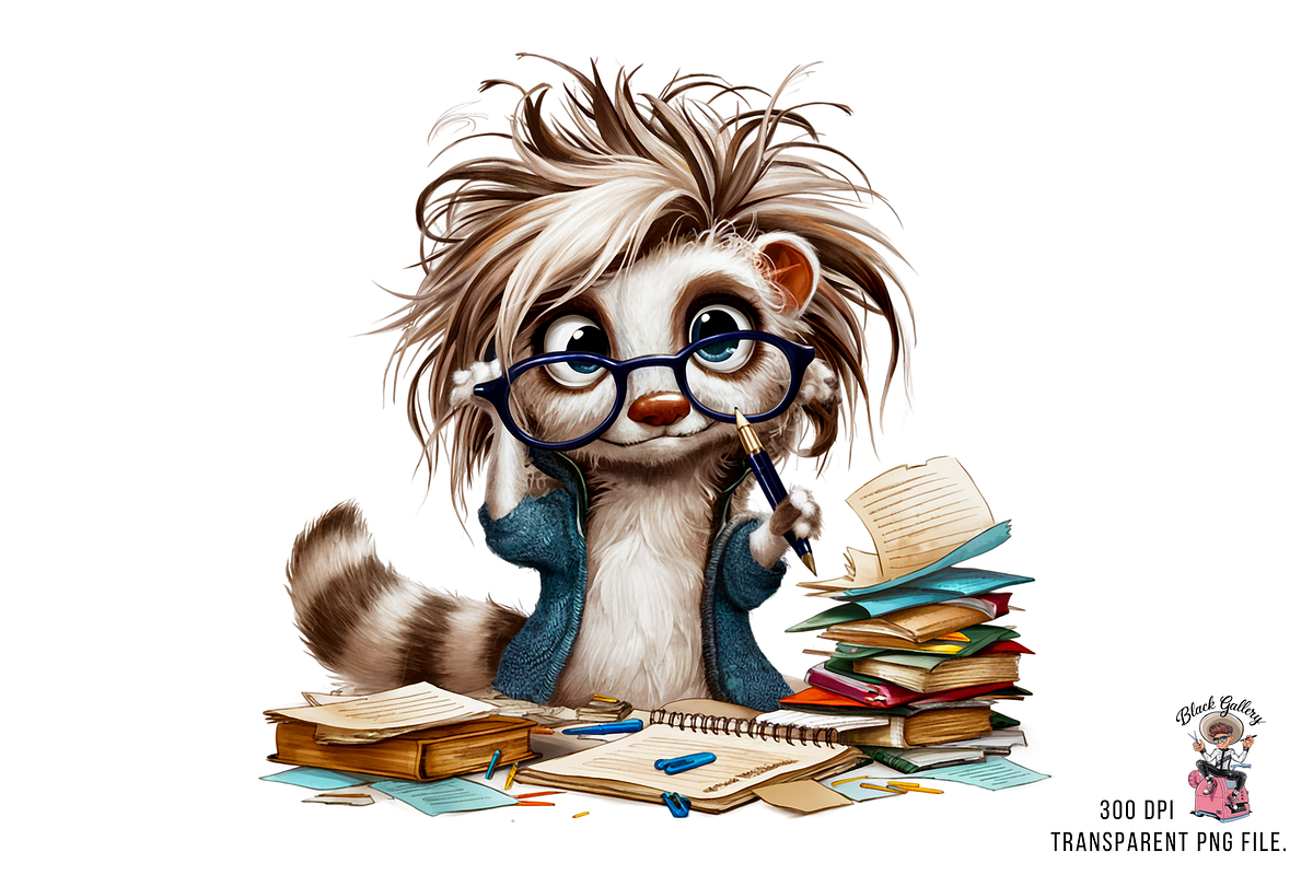 Cute Ferret with Books PNG Bundle, a Graphic by Clipart Bloom (Photo 3 of 12)