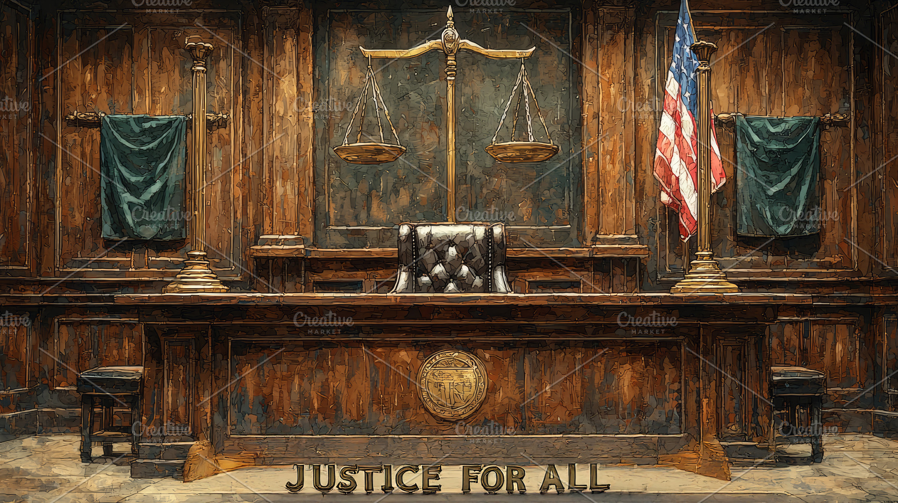 Symbolic depiction of a courtroom emphasizing justice and equality for all, a Photo by AS photostudio