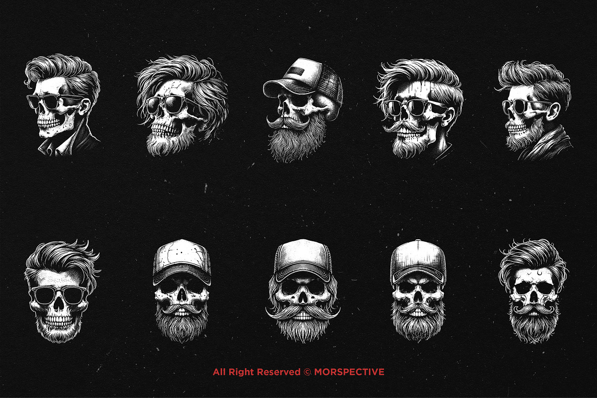 10 Bundle Dark Art Hipster Skull, an Illustration by Morspective (Photo 6 of 7)