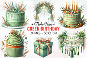 Boho Sage Green Birthday Clipart, an Illustration by RobertsArt (Thumbnail 1 of 8)