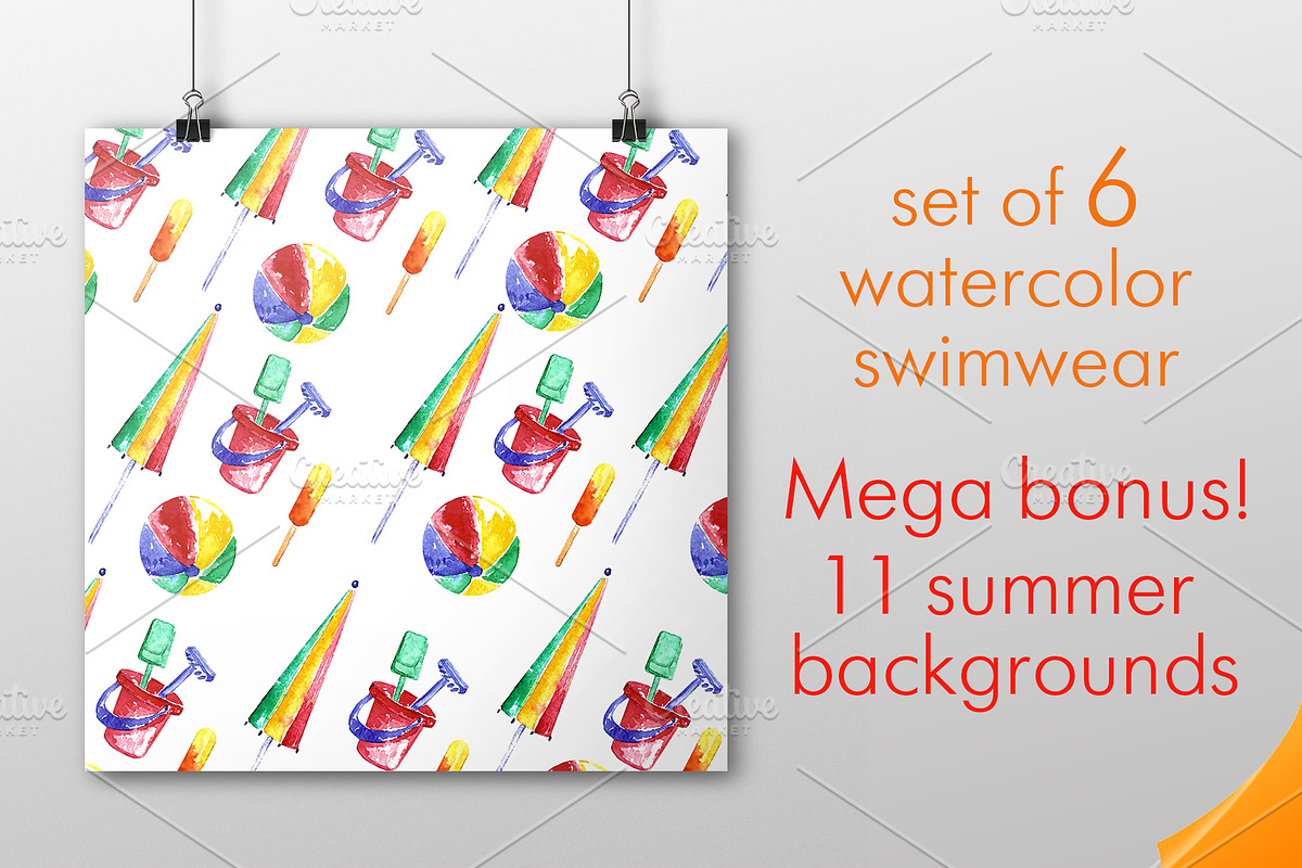 Watercolor Summer swimsuit set., a Decorative Illustration by moto_cat (Photo 1 of 6)