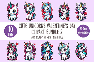 Unicorn Valentine's Clipart Bundle 2