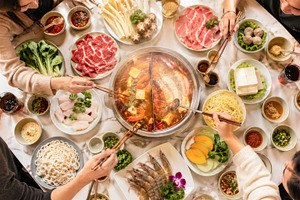 Hot pot party with various ingredien, a Photo by Dvoevnore photos