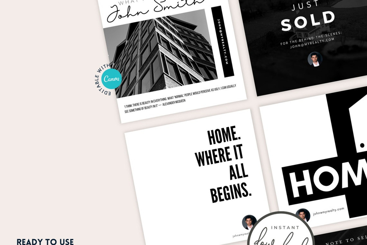 Real Estate Instagram Puzzle Grid BW, a Social Media Template by RealEstateDreams (Photo 2 of 6)